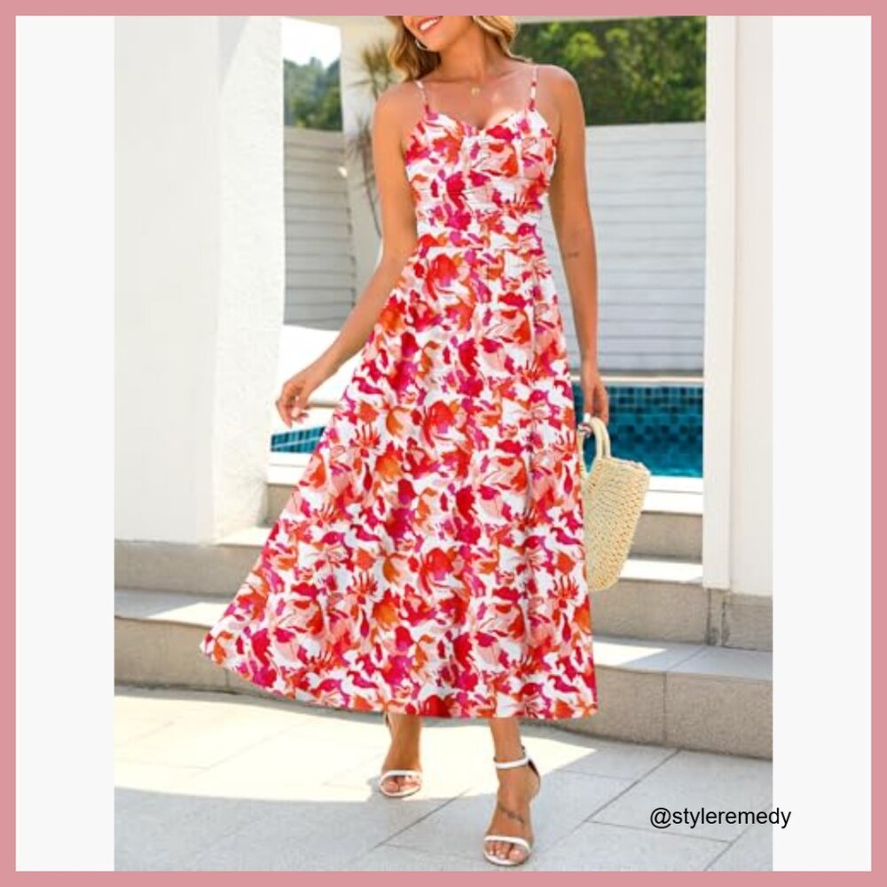 Adjustable Spaghetti Strap Ruched Maxi Dress with… - image 3